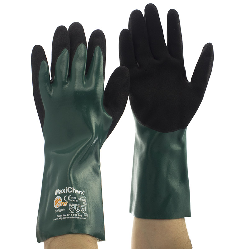 MaxiChem 12" Nitrile Coated Nylon Lycra Chemical Work Gloves 